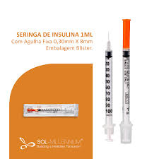 Seringa De Insulina 1ml Agulha Fixa 0,3mmX8mm Unidade -Sol-M
