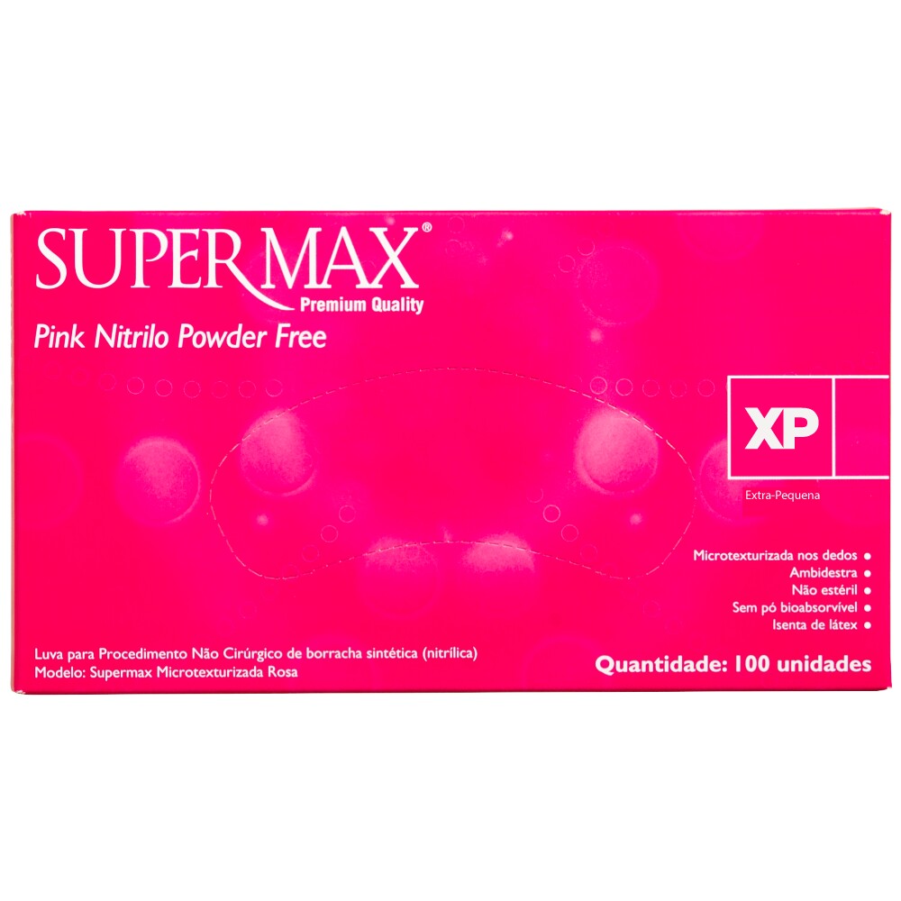 Luva de Procedimento Nitrílica Powder Free Pink - Supermax